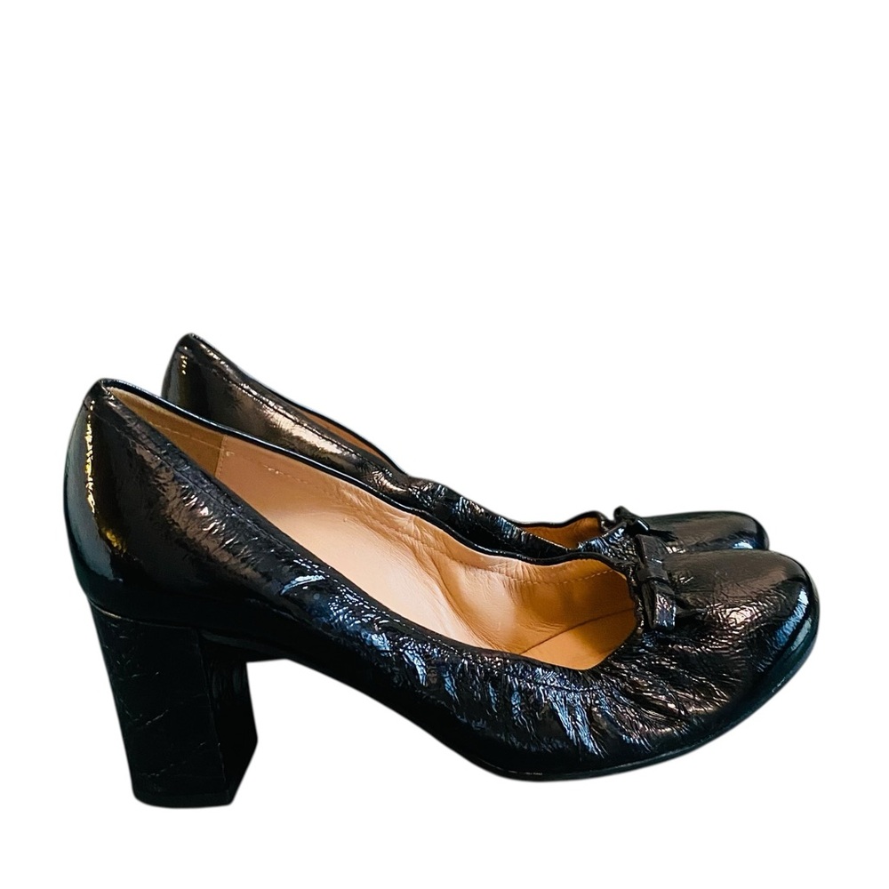 Anyi Lu Black Patent Leather Block Heel Pumps